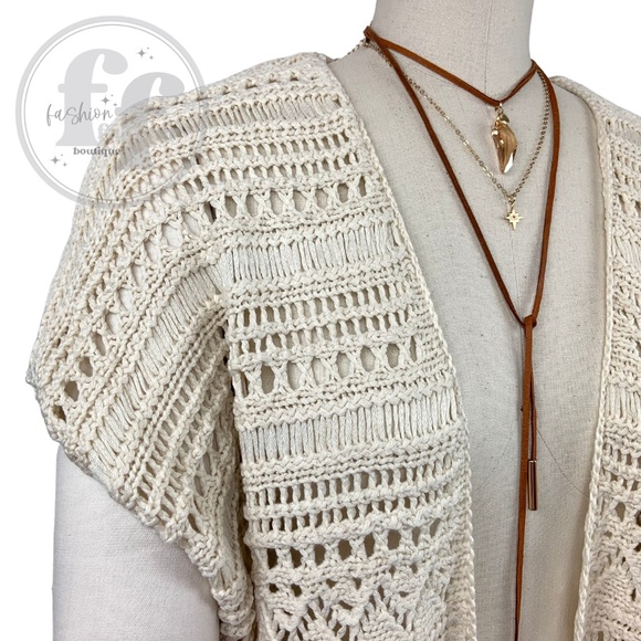 Crochet Knit Fringe Open Front Kimono Cardigan Sweater Shawl Duster Vest Topper - Picture 7 of 11